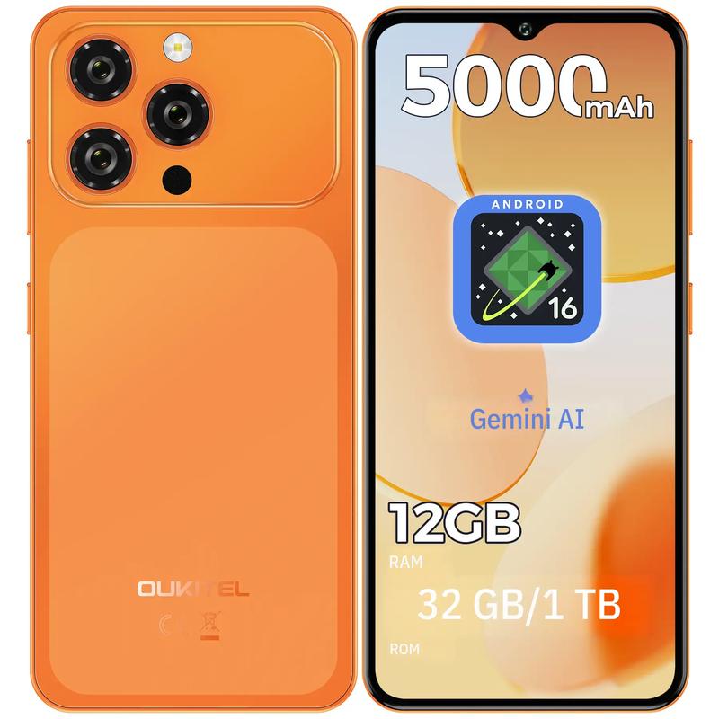 OUKITEL C17 Smartphones, Android 16, 12 GB (3+9) + 32 GB/1 TB, Mobiltelefon, 6,52" HD+, Kamera 13 MP + 8 MP, 5000 mAh Akku, Smartphone mit Triple 4G und SIM/GPS