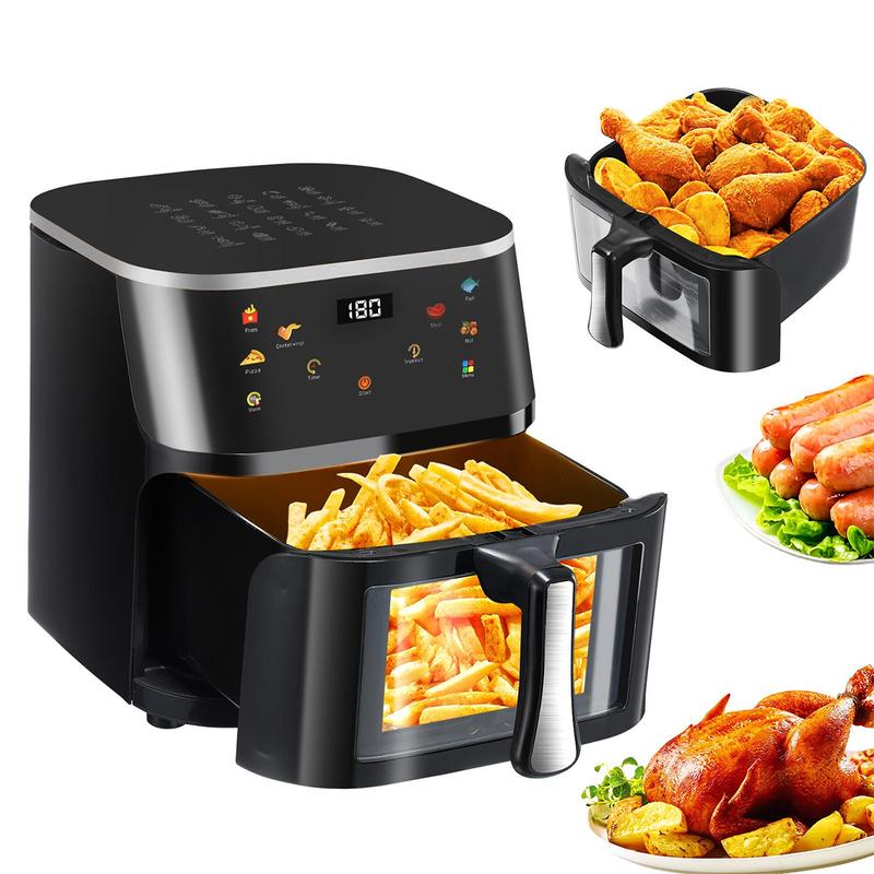 OYAJIA Heißluftfritteuse XXL 8L, Airfryer aus Edelstahl mit 6-in-1 Programmen, digitale Touchscreen mit Sichtfenster, Timer, spülmaschinenfester Korb, ölfreies fettarmes Kochen