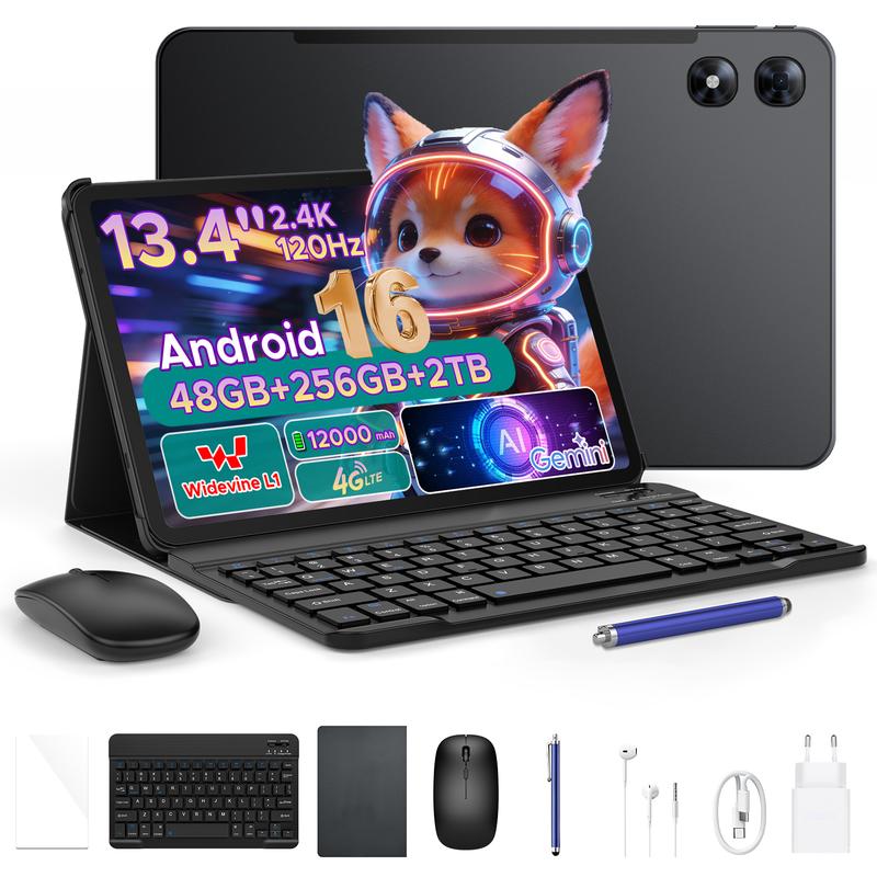 P13 Pro Andriod 16 Tablet 13.4 Zoll 120Hz Display, 12000mAh+18W, 48GB+256GB/2TB Tablet mit Tastatur, Dual 4G SIM/Widevine L1/Gemini AI, Octa Core UNISOC T7280 Tablets mit Tastatur und Stift, 16MP+8MP Tablets und Stift/5G WiFi/Face ID