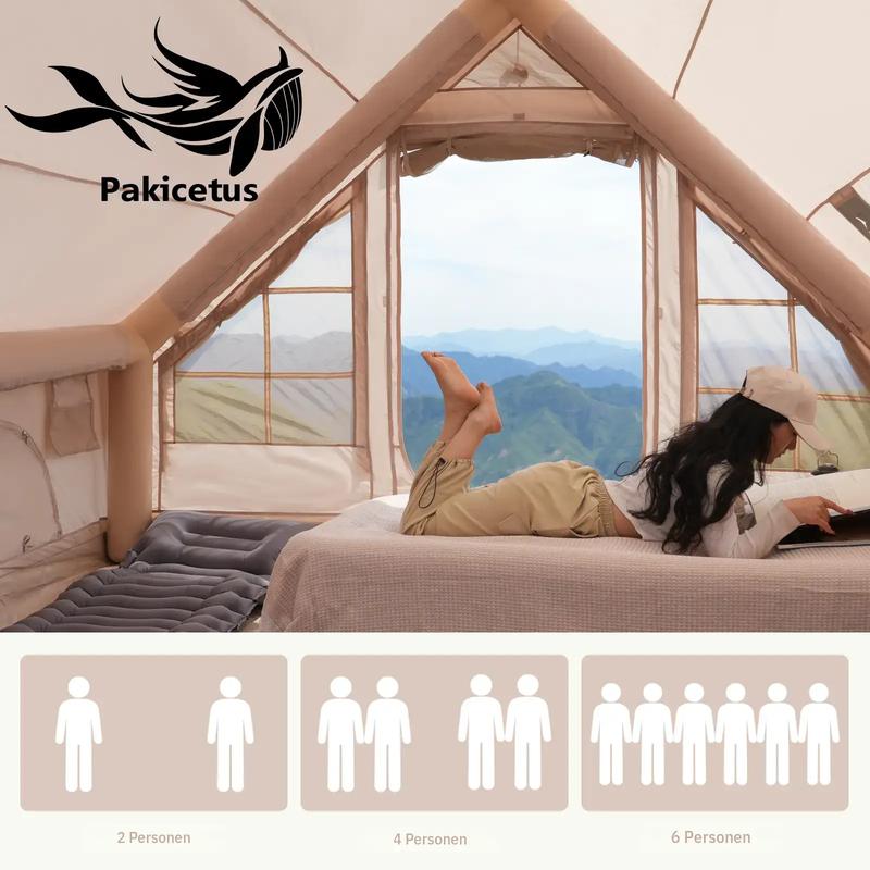 PAKICETUS Zelt mit aufblasbarem Wohnbereich, Ganzjahres Campingzelt, winddicht für 4–6 Personen, schnelles Aufblasen, UV Schutz, tragbares Zelt für Camping und Wandern im Freien