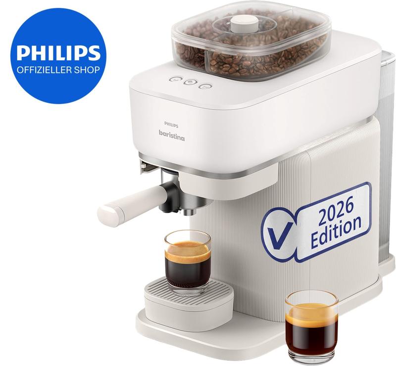Philips Baristina Espressomaschine mit Bean SWAP BAR320/00 mit Mahlwerk für ganze Bohnen - Doppelter Bohnenbehälter, 16 bar Pumpendruck, Naturweiß​