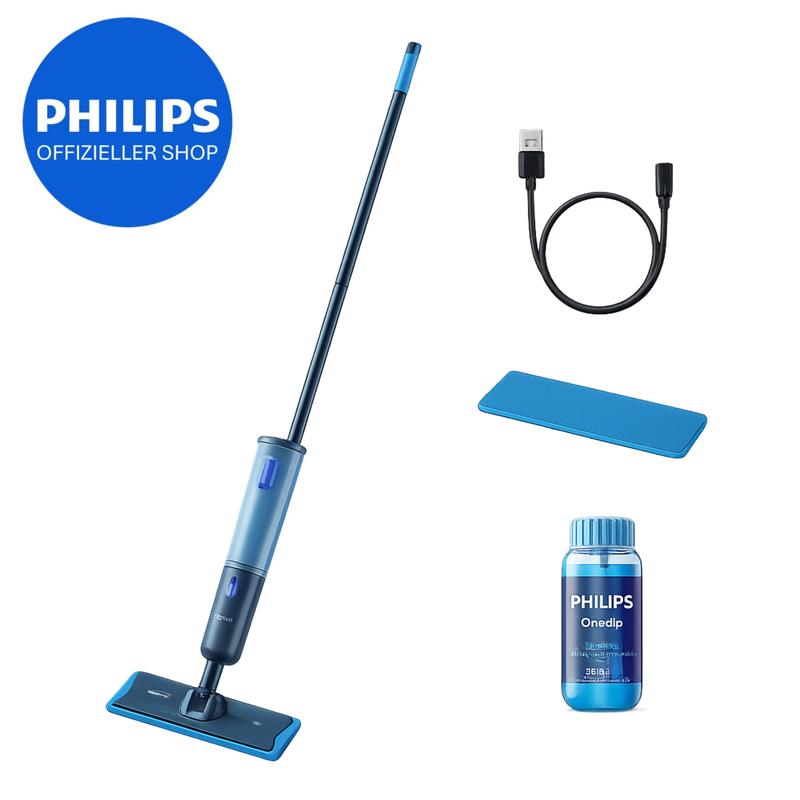 Philips OneUp 3000 Series elektrischer Wischmopp - 2x sauberere Böden², 2x schnelleres Wischen, kabellos mit 360° Drehgelenk, waschbare wiederverwendbare Pads, langanhaltender Akku