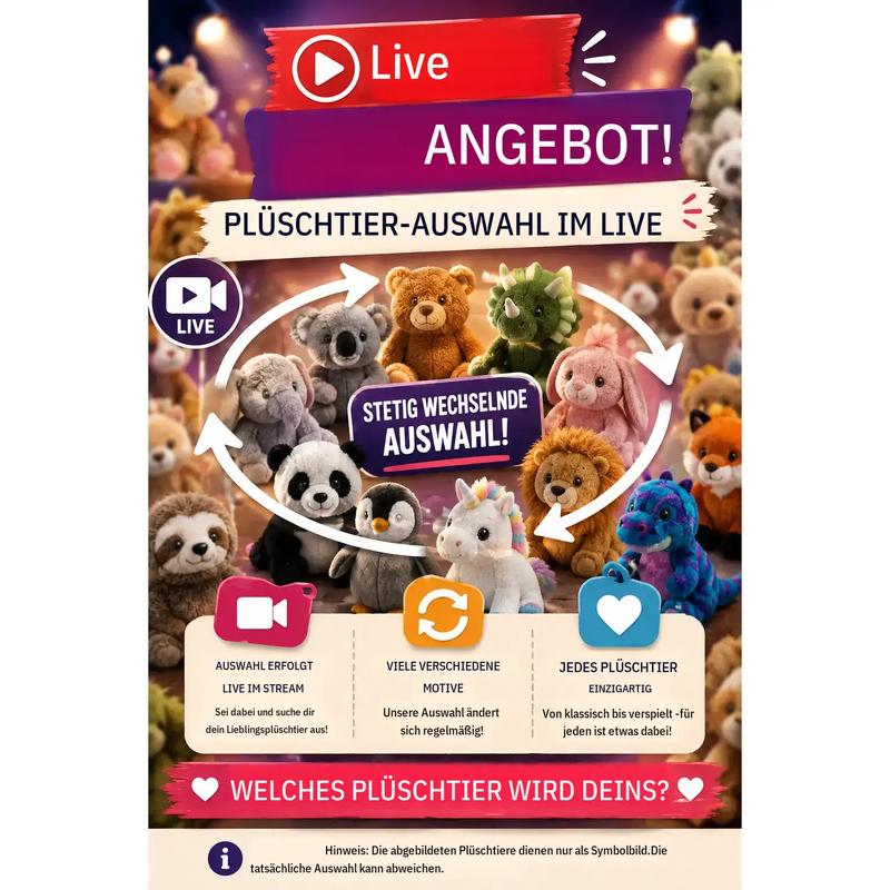 Plüschtier – verschiedene Tiermotive – 1 Stück (Live wählbar)
