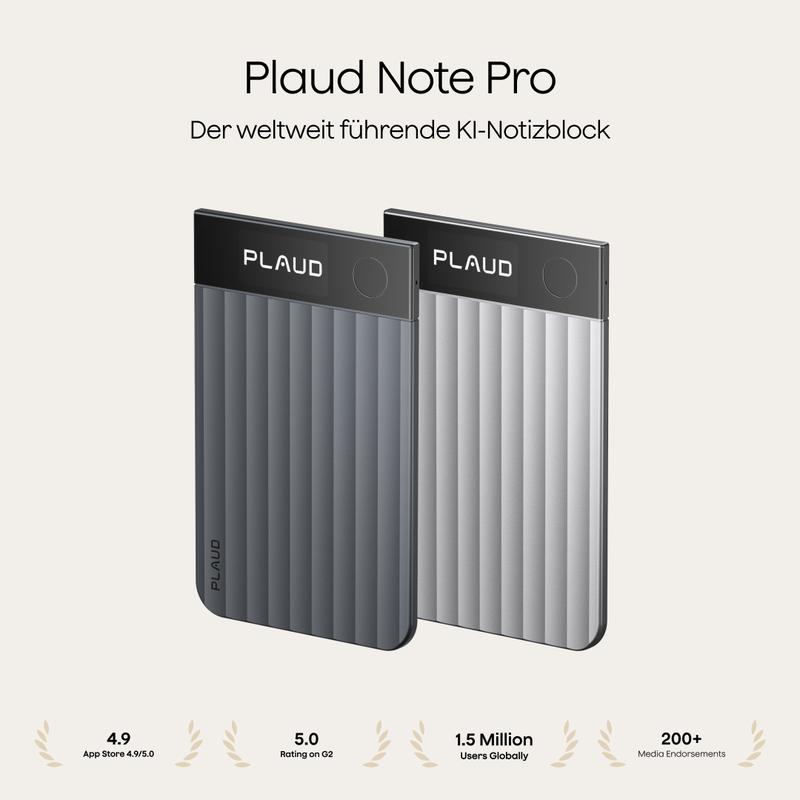 Plaud Note Pro KI Digitales Diktiergerät Aufnahmegerät mit KI Schreibfunktion und Zusammenfassen Voice Recorder Multimodale Eingabe bis zu 50 Stunden Aufnahme Audiorekorder für Meetings Vorlesungen