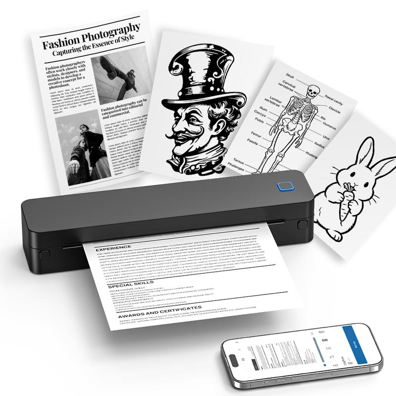 POLONO Portable Drucker Wireless für Reisen, D830 Bluethooth Thermodrucker Unterstützung für 8,5 x11“ US Letter, Inklusiv-Drucker für Tattoo Studio, Intelligente KI-Funktionalität，A4 Printer