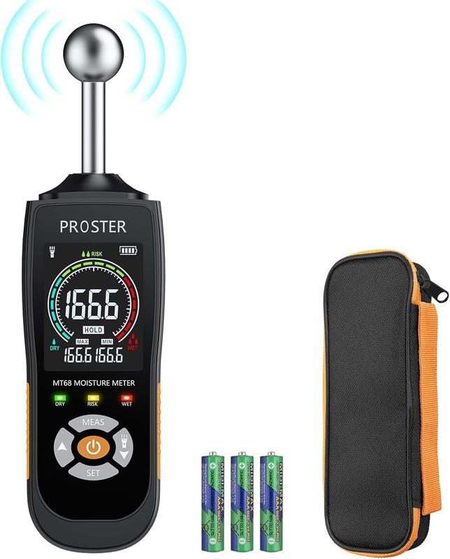 Proster Hygrometer, 5 40 mm Kugelfeuchtigkeitsdetektor, Tiefenanalyse, Schadenserkennung, automatische Abschaltung mit Tricolor Anzeige und Taschenlampe