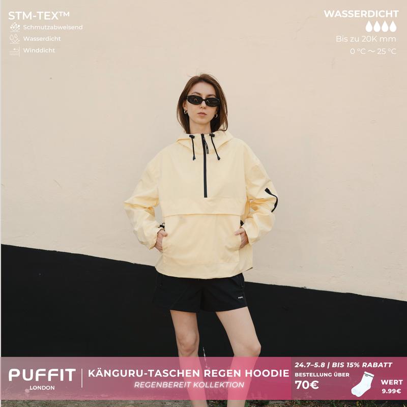 PUFFIT STM TEX Fleece Kunstfell Lockere Passform Regenjacke für starken Regen, wasserdichtes Sommer Hoodie Design mit Reißverschluss Kängurutasche, Kapuze und Ärmelbündchen,ideal für Reisen und Outdoor Sport,Skiing,Skifahren,Frühlingsjacke,Windjacke