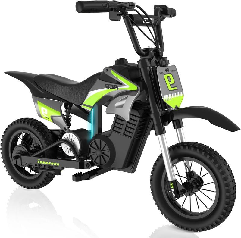 R9X PRO Kinder Elektro-Motorrad, 10/15/25 km/h Geschwindigkeitsmodus&16KM Reichweite, Umgebungslicht,Doppelte Stoßdämpfer, 12" Moto Crossbike für Kinder 4+ Jahren