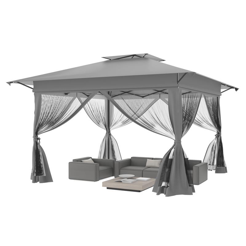 Rahmengröße 4 x 4 m, Gartenpavillon 3 x 3 m mit verstellbarer Höhe, aufblasbarer faltbarer Pavillon mit Seitenwänden, UV-Schutz, Gartenzelt mit Transporttasche, für Terrasse im Außenbereich