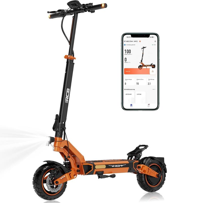 RCB D7/D7PRO Elektrischer Roller für Erwachsene mit NFC und Blinkern 500 W Motor 26% Steigung 80-130 KM 20.8-27 Ah 10 Zoll Flachreifen ABE Zulassung App Steuerung