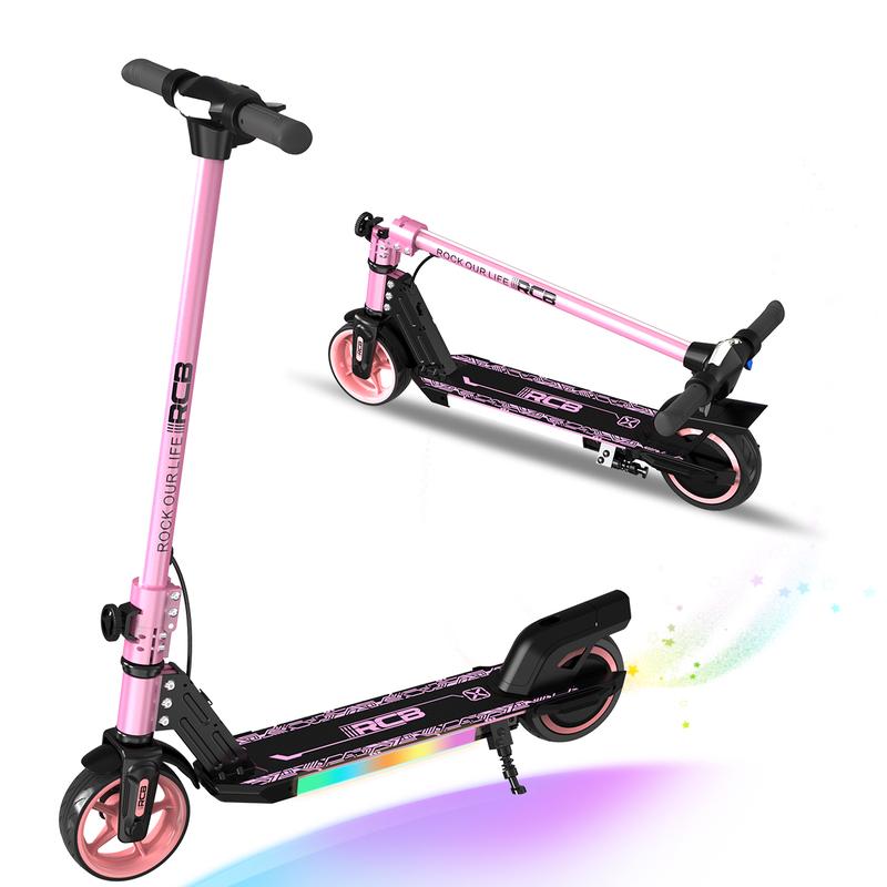 RCB R12 Elektroroller für Kinder 6-12 Jahre 15 km/h 6-10 km 6,5 Zoll faltbar mit LED-Lichtern Doppelbremsen Geschenk für Kinder