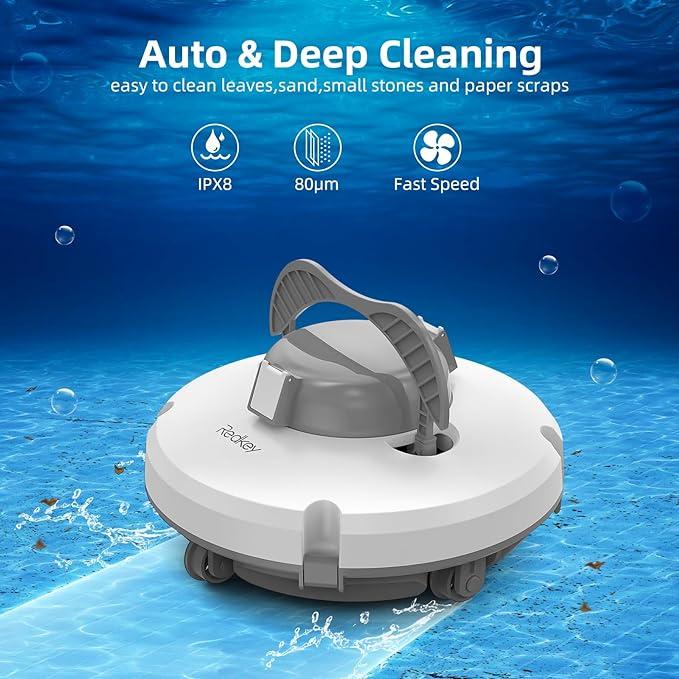 Redkey Poolroboter 2026 Kabellos Poolsauger 6800mAh Akku Selbstparkend bis 200m² (Set, 45.000 Pa Saugkraft, intelligente Navigation & 180 Min. Laufzeit), Schnellladung, 45° Steigung, 90° Wandreinigung & 2 Jahre Garantie