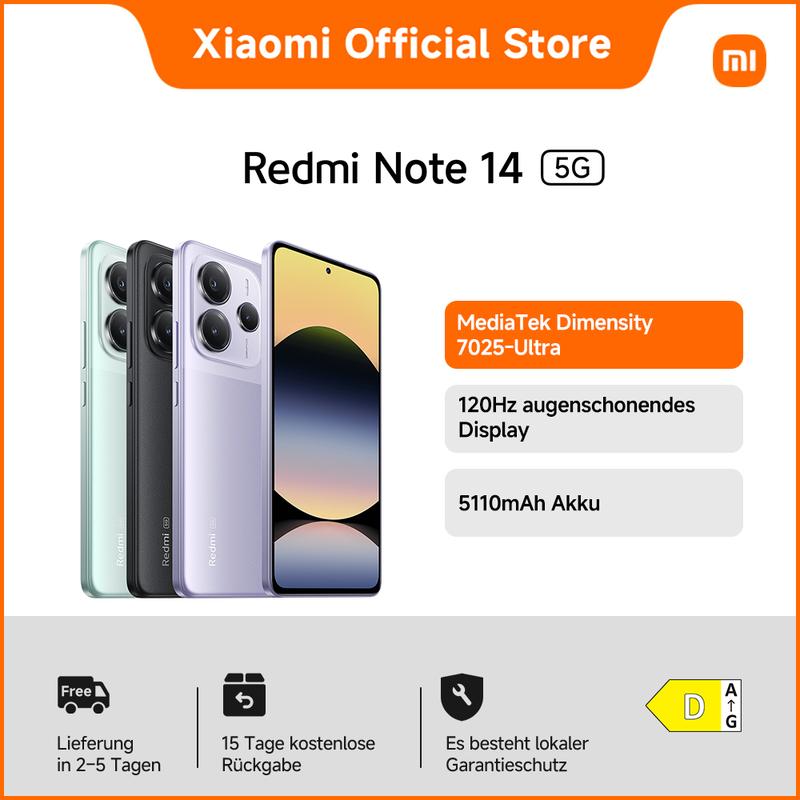 REDMI Note 14 5G - 108MP AI-Kamerasystem mit OIS, MediaTek Dimensity 7025-Ultra, Corning Gorilla Glass 5