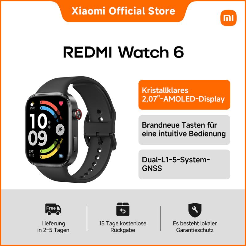 REDMI Watch 6 | Kristallklares 2,07"-AMOLED-Display,Dual-L1-5-System-GNSS,Brandneue Tasten für eine intuitive Bedienung