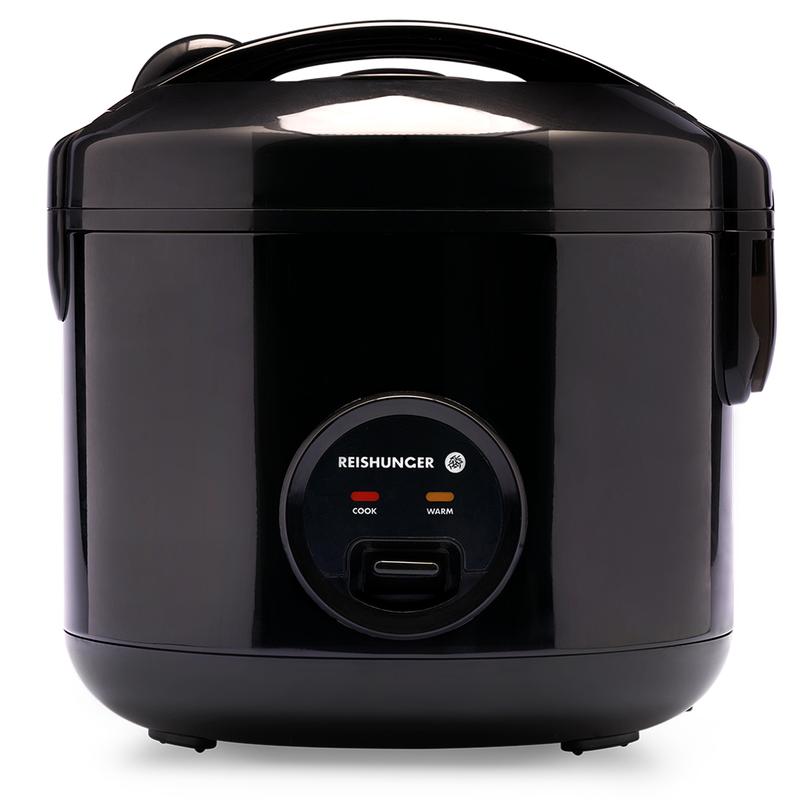 REISHUNGER Reiskocher & Dampfgarer mit Keramikbeschichtung - 1,2 L, Schwarz - Für 1-6 Personen - Schnelle Zubereitung ohne Anbrennen - Mit Warmhaltefunktion inkl. Dämpfeinsatz, Löffel & Messbeche