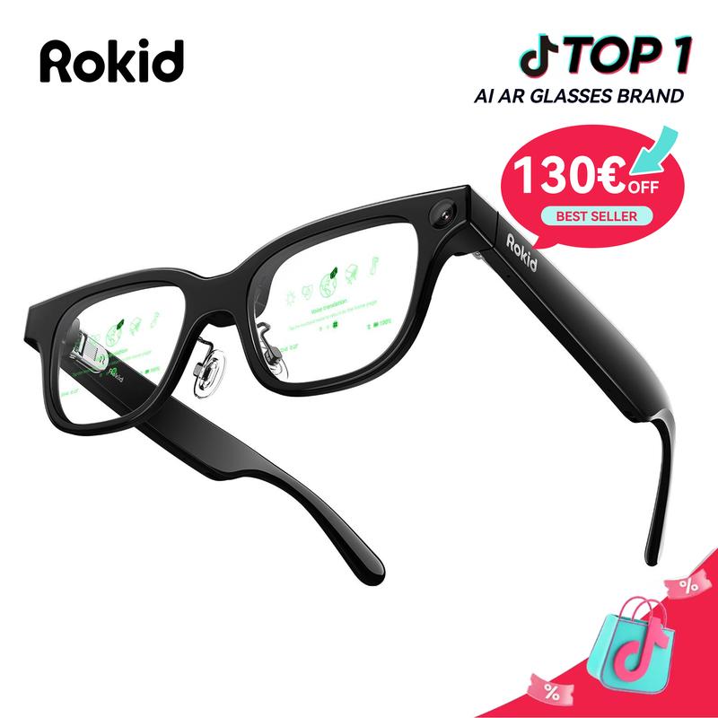 Rokid Glasses, AI AR Smart Glasses, Erste KI-Brille mit ChatGPT & Gemini Support, Ultra-leicht 49g, Echtzeit-Übersetzung & Navigation, Meeting-Notizen, 10 Min. Videoaufnahme für Content Creator