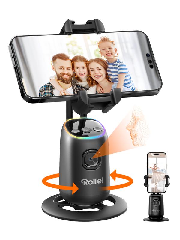 Rollei Easy Creator Desktop mit AI Tracking & 360°-Drehung für Präsentationen und Livestreams inklusive Cold Shoe Adapter und 1/4"-Stativgewinde