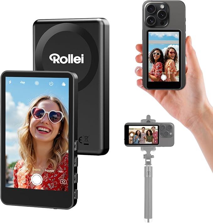 Rollei Easy Creator Selfie Monitor für Smartphones - Kabelloser Bildschirm mit 3,97" IPS-Panel, 400 Nits, 50m Reichweite, 3 Stunden Akkulaufzeit & Fernbedienung inklusive