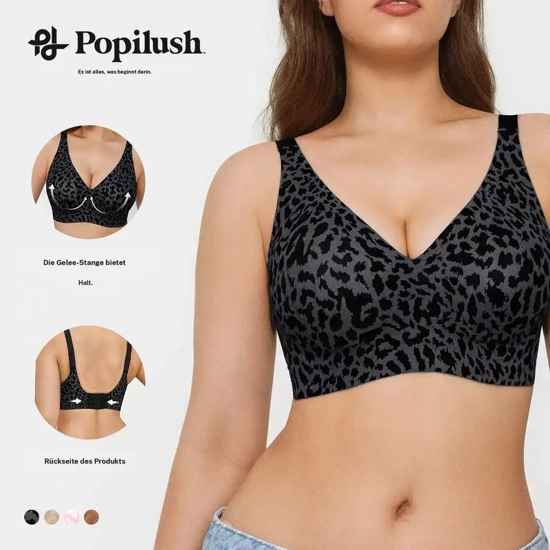 【Runs small】Popilush Nahtloser Jelly BH mit Leopardenmuster – Minimizer & verstellbaren Trägern für täglichen Komfort, weiche Passform & hochelastisches Material Damenunterwäsche