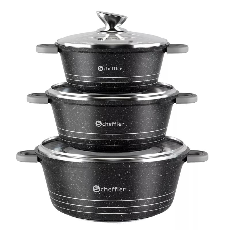 Scheffler Topfset mit Glasdeckel Kochtopf Set Induktions Töpfe Set, 2.2L/24cm,4L/28cm,6L,Töpfe Set, mit Antihaftbeschichtung