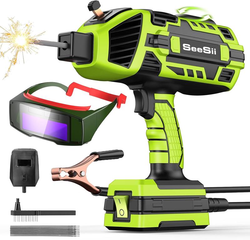 SEESII-Handschweißgerät, 220V Lichtbogenschweißgerät für 3,2mm bis 2,4mm Drahtstäbe (mit Schutzbrille), 120A, tragbares Elektrodenschweißgerät mit IGBT-Inverter, 5 variable Lichtbogenschweißgeräte
