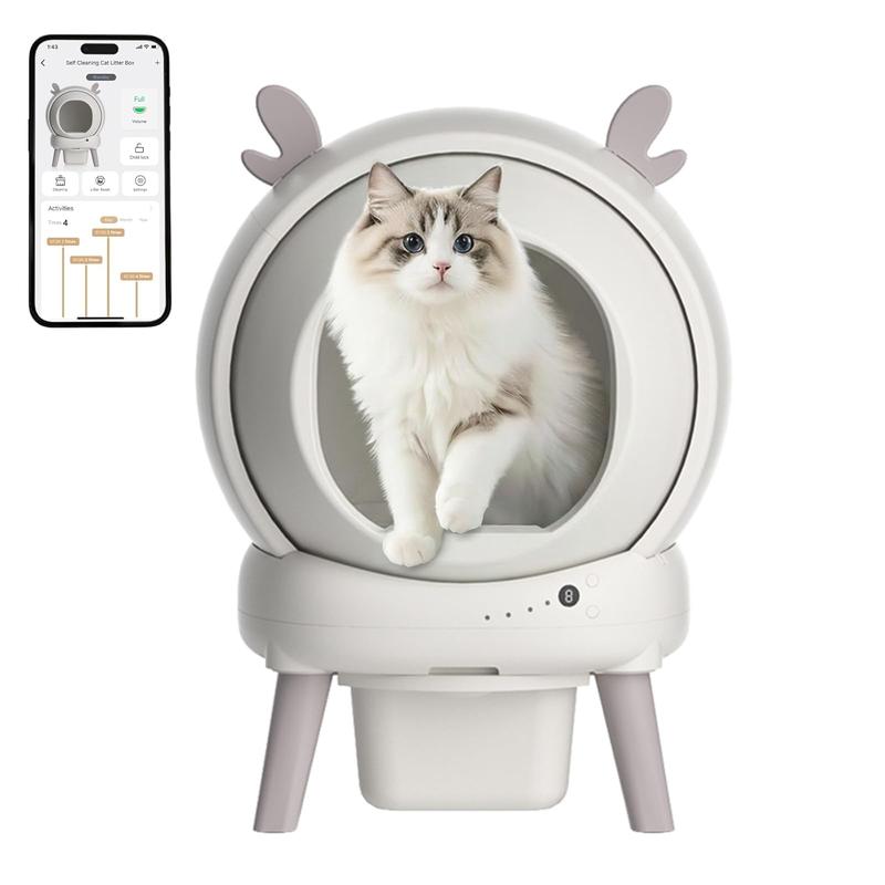 Selbstreinigender Katzentoilette mit offenem Design, 60‑L‑Kapazität, App-Steuerung, Sicherheitssensoren, Geruchskontrolle – ein gutes Werkzeug für Katzenbesitzer, geeignet für Katzen bis zu 11 kg