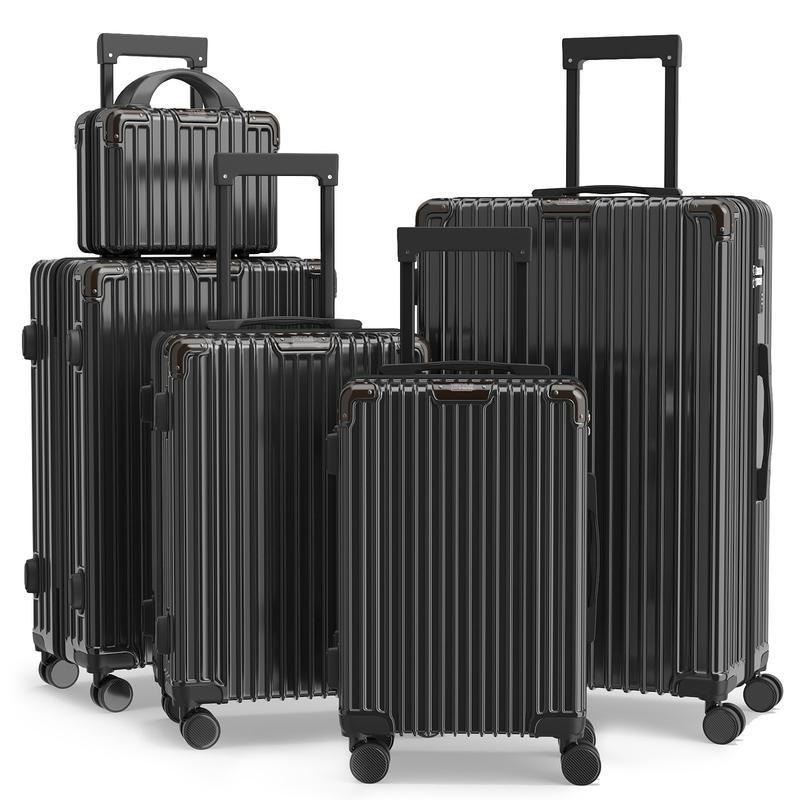 Set mit 5/4 Koffern Ystyle (30/51/57/67/77) -– Verbessertes leichtes und geräumiges Design, stoßfestes erweiterbares ABS, geräuschlose 360°-Rollene, müheloser Lauf, TSA-Zahlenschloss, inklusive Kulturbeutel, Design in Grün und Braun
