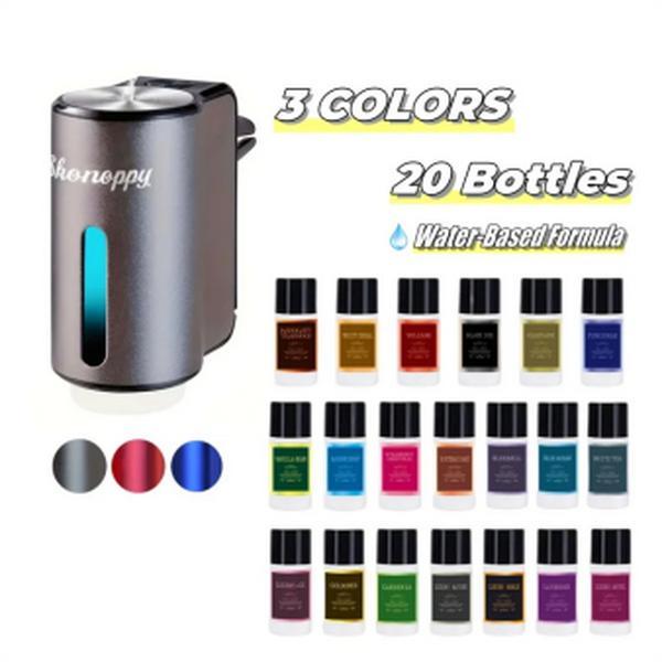 Shonoppy Lufterfrischer, 20 Flaschen natürlicher wasserlöslicher Nachfüllflüssigkeit, nachfüllbar, 3 einstellbare Intensitätsstufen, Auto-Zubehör, ideales Geschenk, kompatibel mit Luftbefeuchtern.