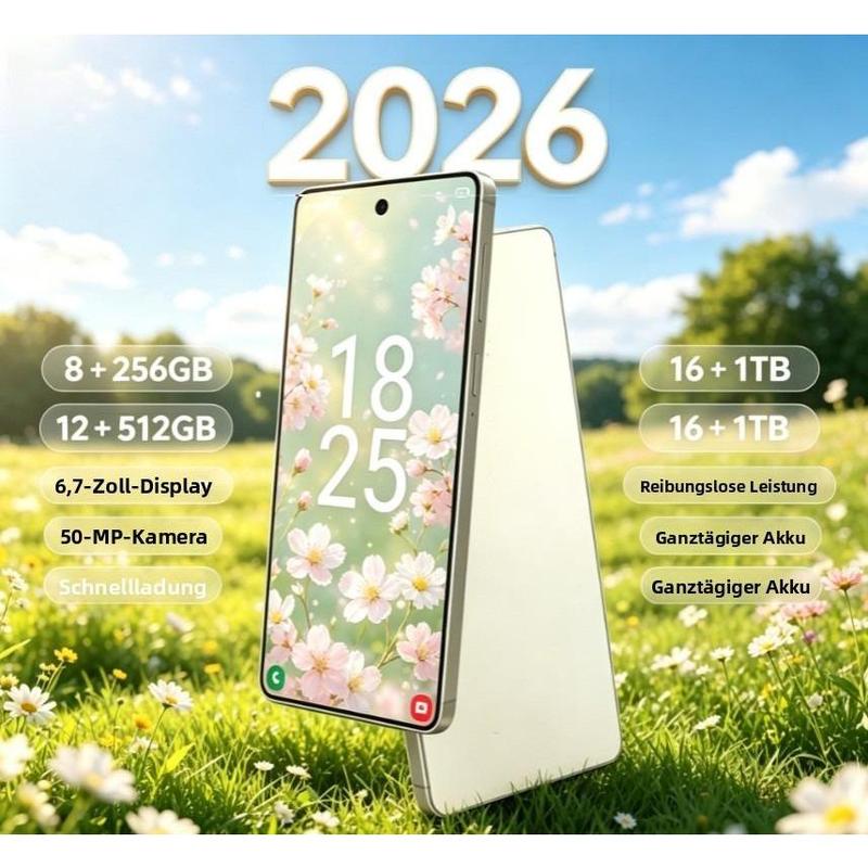 Smartphone 2026 mit großer Akku-Kapazität, 8000mAh, 6,9 Zoll Display, 16GB RAM, 1TB ROM, 108MP Kamera, Face ID, Dual-SIM, 5G