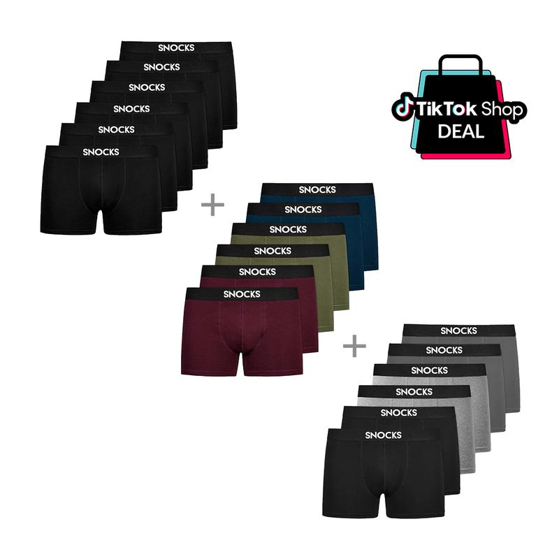 SNOCKS Boxer All-in Bundle 18 Stück - 6er Pack (Schwarz) + 6er Pack Mix (Schwarz/Grau/Hellgrau) + 6er Pack Mix (Rot/Olive/Blau) - Bio Baumwolle, Anti-Loch-Garantie, kein Aufrollen