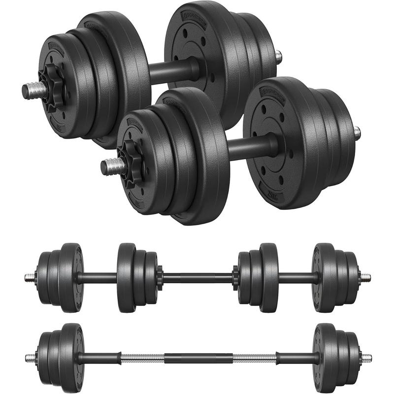 SONGMICSHOME verstellbares Kunststoff Hantelset mit Verbindungsstahlrohr, Kunststoffbeschichtete Gewichtsscheiben,Kurzhanteln Set, 20 kg, 30 kg, Workout Fitness Training, 1 Paar
