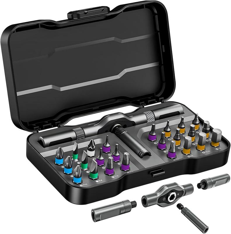 SOOSO 24-in-1 magnetisches Schraubbit-Set für Hausreparaturen (mit T-Griff und Ratschetten-Schlüssel)
