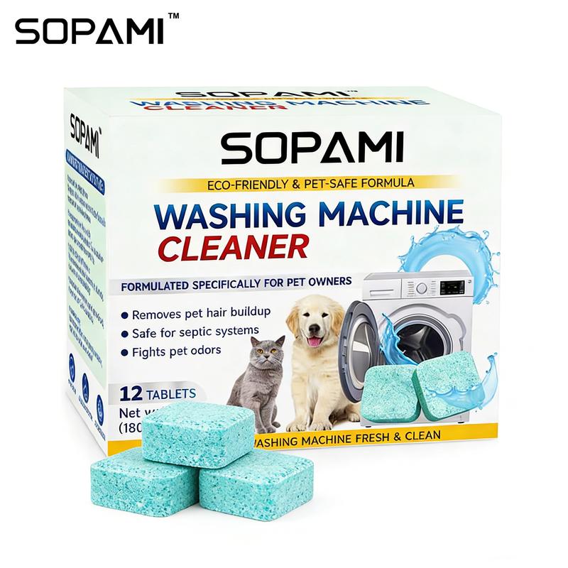SOPAMI Reinigungskapseln für Waschmaschinen, Packung mit 12 Pcs, umweltfreundlich und sicher für Haustiere, neutralisieren Gerüche, entfernen Verunreinigungen, sorgen dafür, dass die Waschmaschine frisch bleibt, einfach zu verwenden
