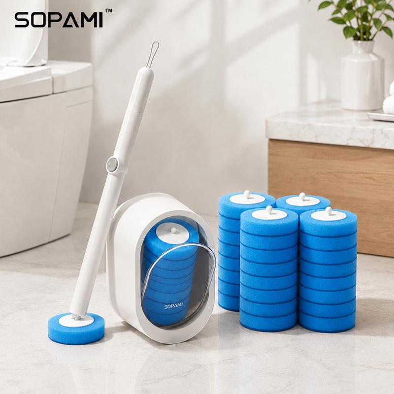 SOPAMI Wandmontierte Einweg-Toilettenbürste mit kontaktlosen rotierenden Köpfen, transparentes Kunststofffenster für die Reinigung von Badezimmer und Wohnmobil
