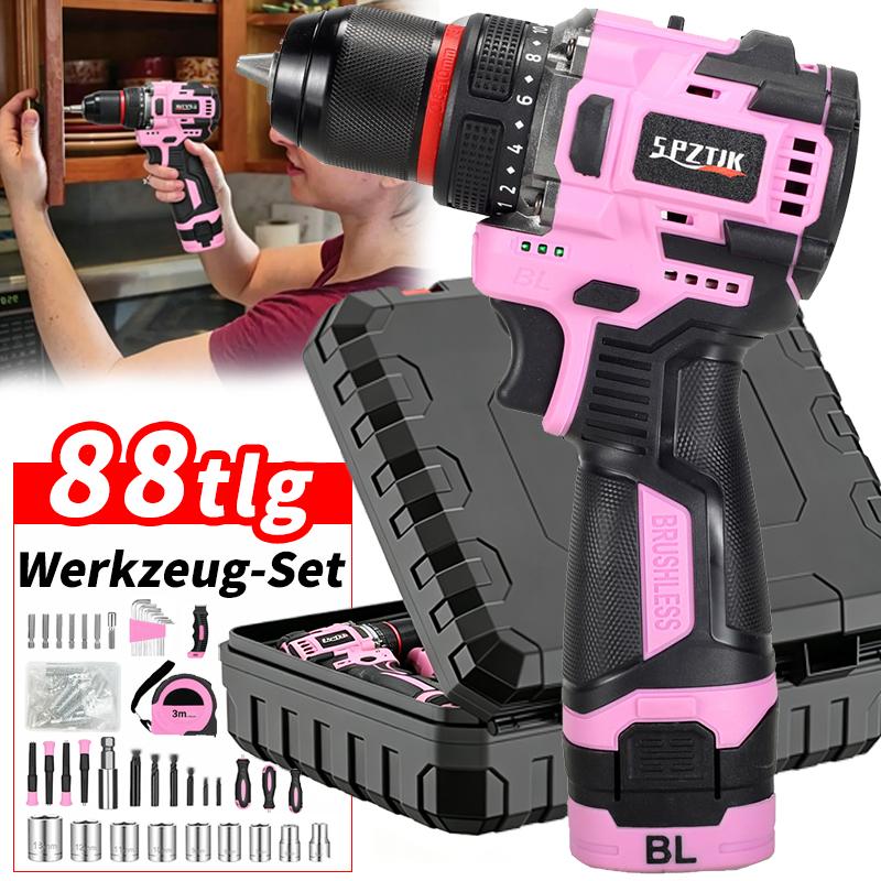 SPZTJK 88-Teiliges 18V Akku-Werkzeugset mit Bürstenlosem Motor Elektroschrauber, Integrierter LED-Arbeitsleuchte, Bohrschrauber mit Hammerfunktion, Geeignet für Gartenarbeiten, DIY-Projekte Sowie Allgemeine Heimreparaturen