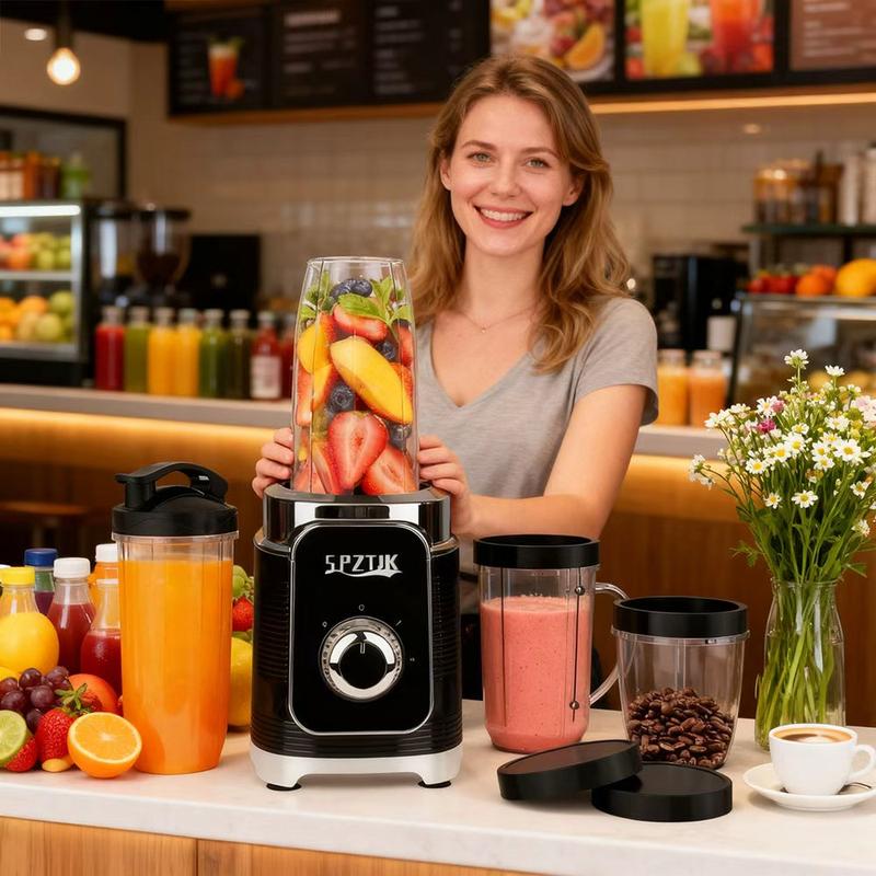 SPZTJK Mixer Smoothie Maker, Standmixer, Blender elektrisch, Shake Mixer 380 Watt Leistung, 2 x 500 ml+1x700ml Tragbare Flasche und 300 ml Mahlbecher für Ice, Obst, Gemüse, Nüsse