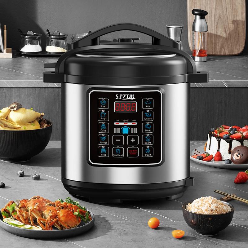 SPZTJK Schnellkochtopf Elektrisch, 6L, Digital, 9-in-1 Programme, Edelstahl, Schnell & Energiesparend, Für Gesundes Kochen, Leicht zu Reinigen, Ideal für Familien