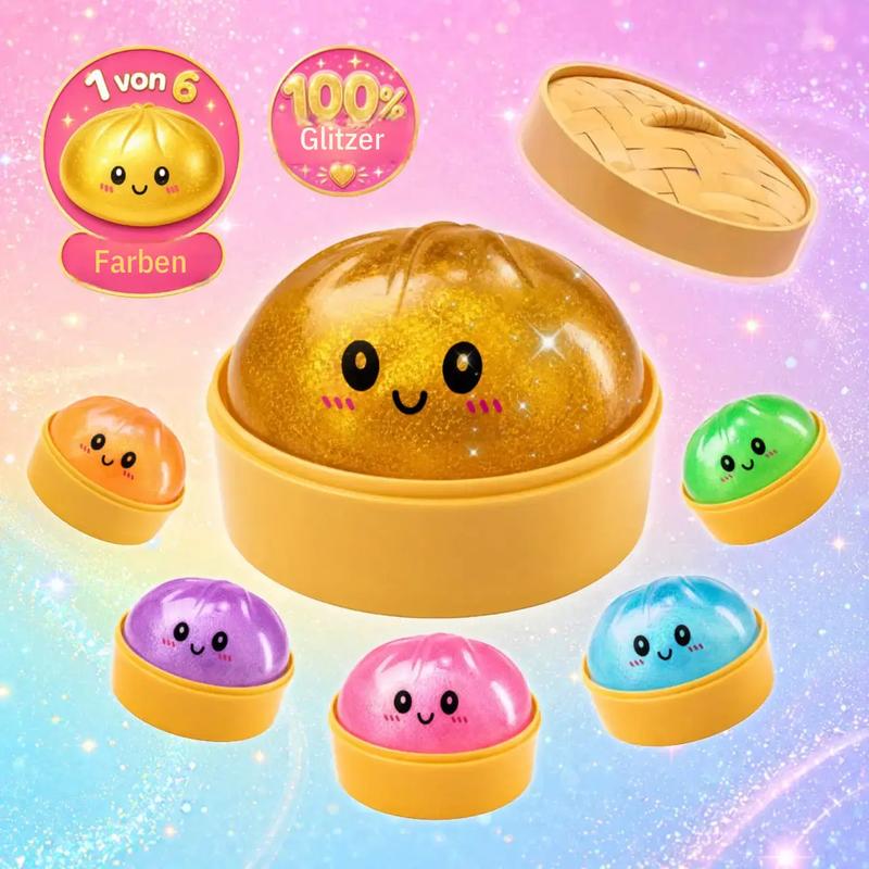 Squishy Squeeze Dumpling Buns - 100% Glitter Dumpling garantiert, Anti Stress Spielzeug 10cm (zufällige Farbe)