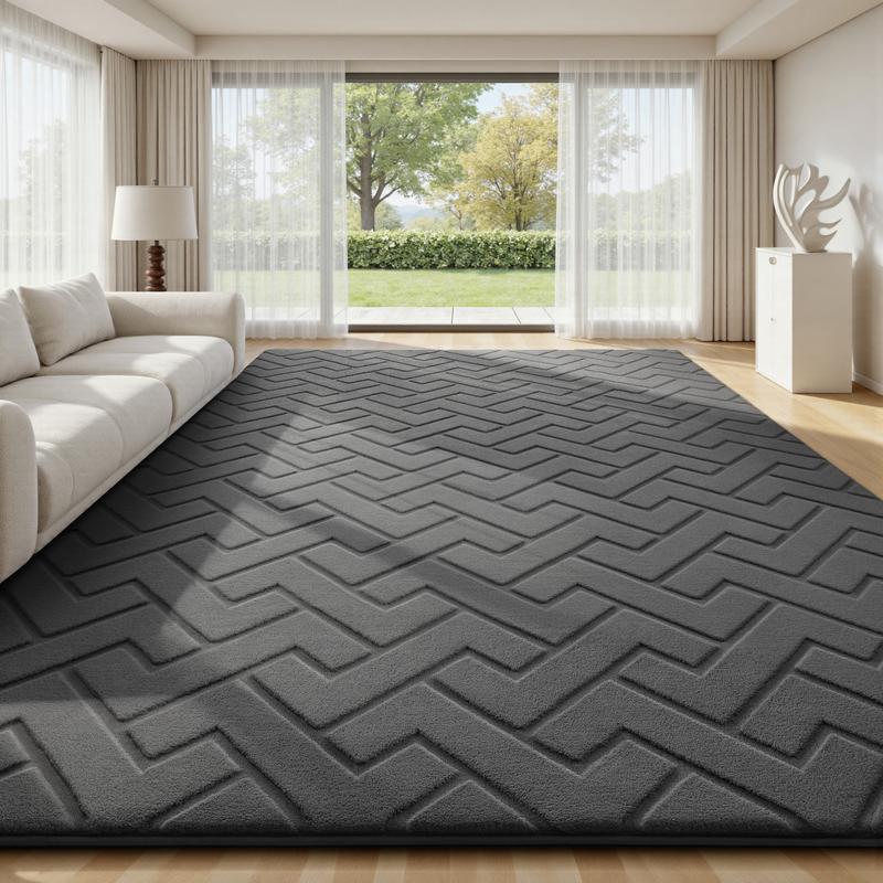 Stilvoller Teppich mit Z‑Linienstruktur und 3D‑prägiertem Oberflächen, weicher rutschfester Innenbereichsteppich, ästhetische Wohnungseinrichtung für Schlafzimmer, Wohnzimmer und Studentenwohnheim