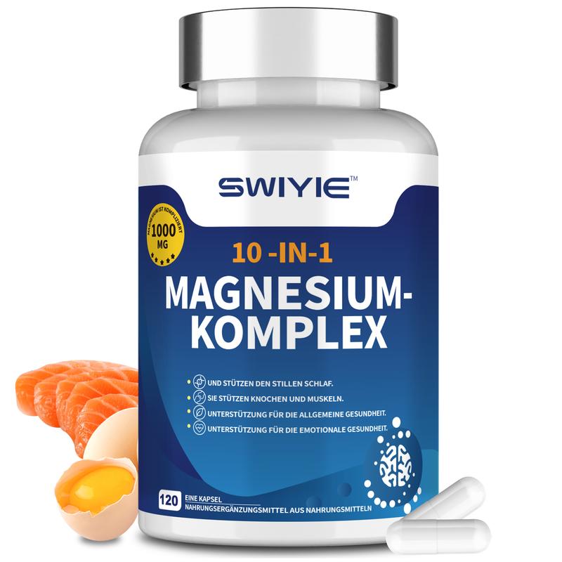 SWIYIE - Magnesiumpräparat mit 10 Spurenelementen, Magnesiumpräparat zur Unterstützung der Muskel-, Herz-, Nerven- und Knochenfunktion, 120 Tabletten, Vorrat für 60 Tage