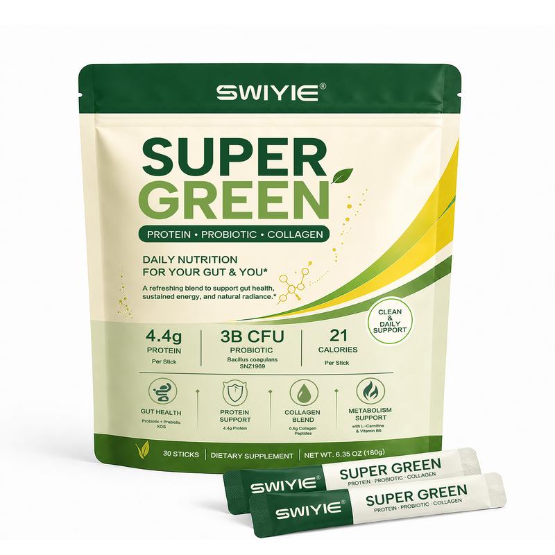SwiYie Super Green – Nahrungsergänzungsmittel mit probiotischem Protein und Kollagen für die Verdauungsgesundheit und den Stoffwechsel, 30 Stäbchen