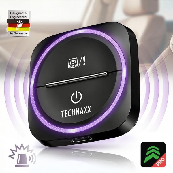Technaxx Secure Drive Mini TX-387 - Echtzeit-Verkehrswarnungen & Gefahrenmeldungen für Auto - Kompatibel mit CarPlay & Android Auto - Magnetbefestigung & USB-C Akku - Ideal für Pendler & lange Fahrten