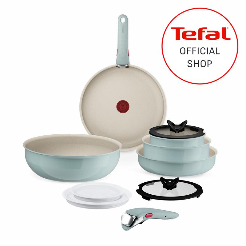 Tefal Ingenio Serenity Kochgeschirr-Set 11-teilig – stapelbar und platzsparendes Set aus Aluminium, Mineralia Antihaftversiegelung, abnehmbarer Griff, für alle Herdarten inkl. Induktion, Eucalyptus