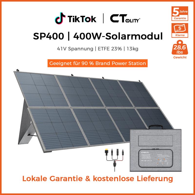 [TikTok Backtoschool][Summer Sale] CTOLITY SP400 400W Faltbares Solarpanel 41V 10A für Camping & Wohnmobil – Hochleistungs Solarpanel für Powerstation mit 23% Wirkungsgrad, Schnellladung & kostenloser Solarenergie