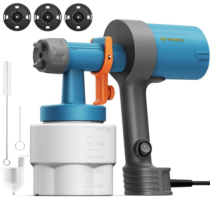 Tilswall Shark 600 Sprayer mit 1000 ml Fassungsvermögen, 3 Lacksprühmuster und 4 Düsengrößen – leichtes Design, schnelles Trocknen, einfache Reinigung für DIY-Möbel, Schränke, Wände, Zäune und Außenprojekte, HVLP