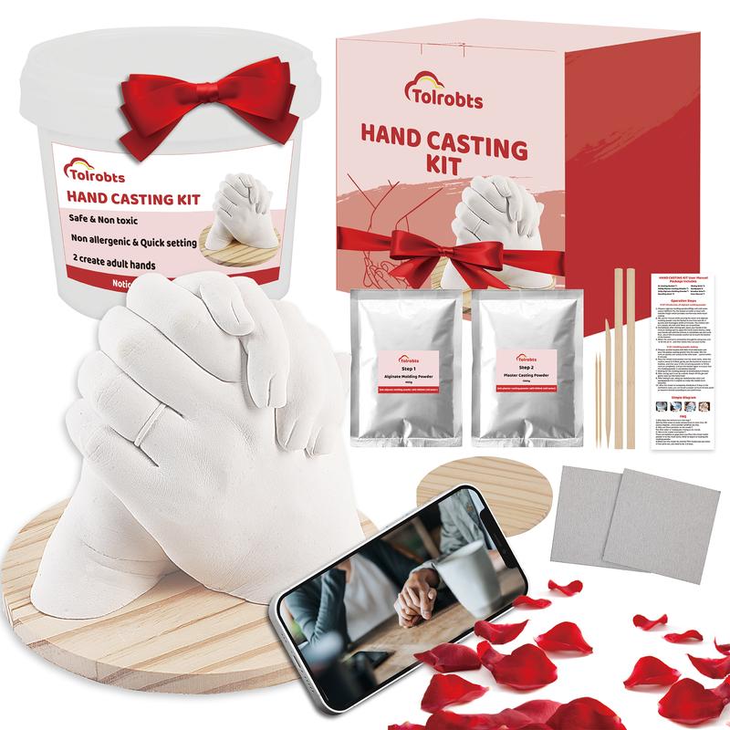 Tolrobts - Gips-Handabdruck-Set für Paare, romantische Geschenkideen, Jahrestag, Hochzeit, Valentinstag, personalisierter Gips-Handabdruck für Paare mit hautfreundlichen Materialien