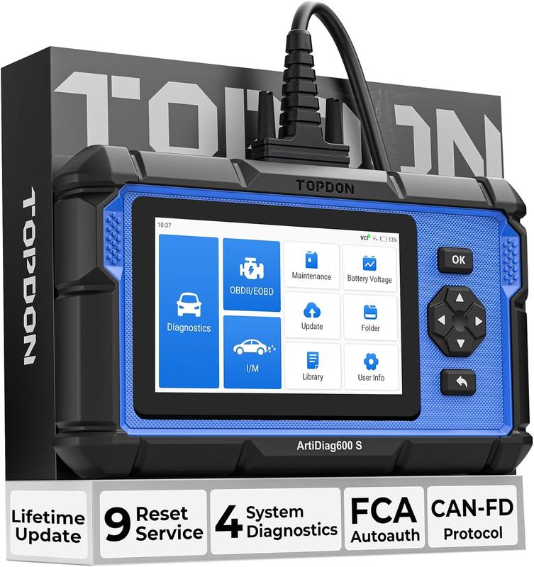 TOPDON AD600S OBD2 Scanner, Auto Diagnose Code Leser, 4 Systeme, Motor / ABS / Airbag / AT, 9 Reset Funktionen: Öl / Bremse / SAS / BMS / ABS / DPF / TPMS / Gaspedal, volle OBD2 Funktionen, lebenslanges kostenloses Update