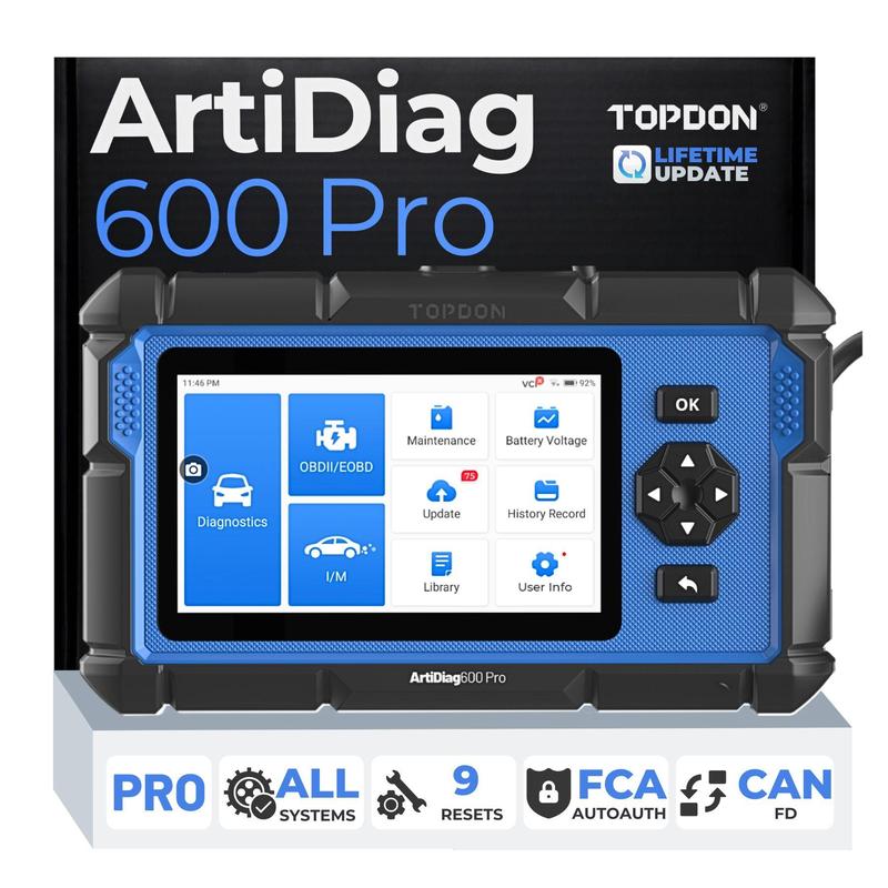 TOPDON ArtiDiag 600Pro Full System Diagnostic Scan Tool, ausgestattet mit 9 Wartungsfunktionen, unterstützt Android und iOS Systeme, aktualisierte Version von AD600S / AD500, lebenslange kostenlose Upgrades