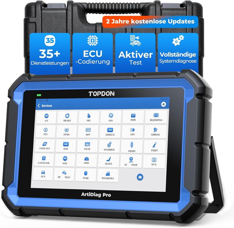 TOPDON Diagnosegerät Auto ArtiDiag Pro, OBD2 Diagnosegerät, ECU/Online-Codierung, Aktive Test, 35+ Wartungsdienste, Alles System Diagnosegerät, 2-Jahre Kostenlose Updates