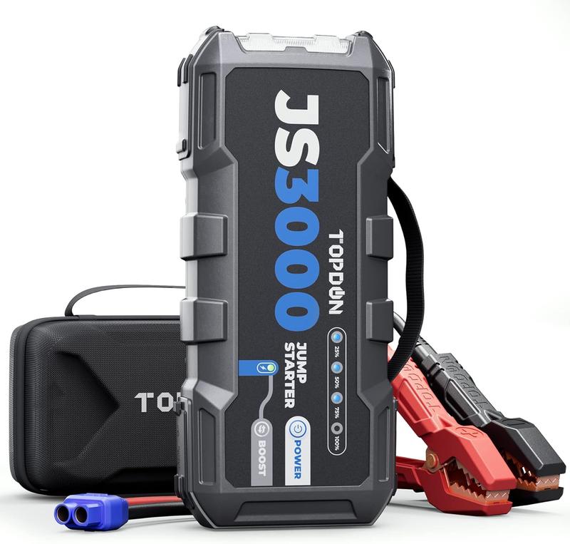 TOPDON JS3000 Auto-Starthilfe Powerbank, 12V 3000A Spitzstrom 24000mAh Auto Batterie Booster mit Eva-Schutzhülle, für bis zu 9.0 L Benzin- oder 7 L Dieselmotoren
